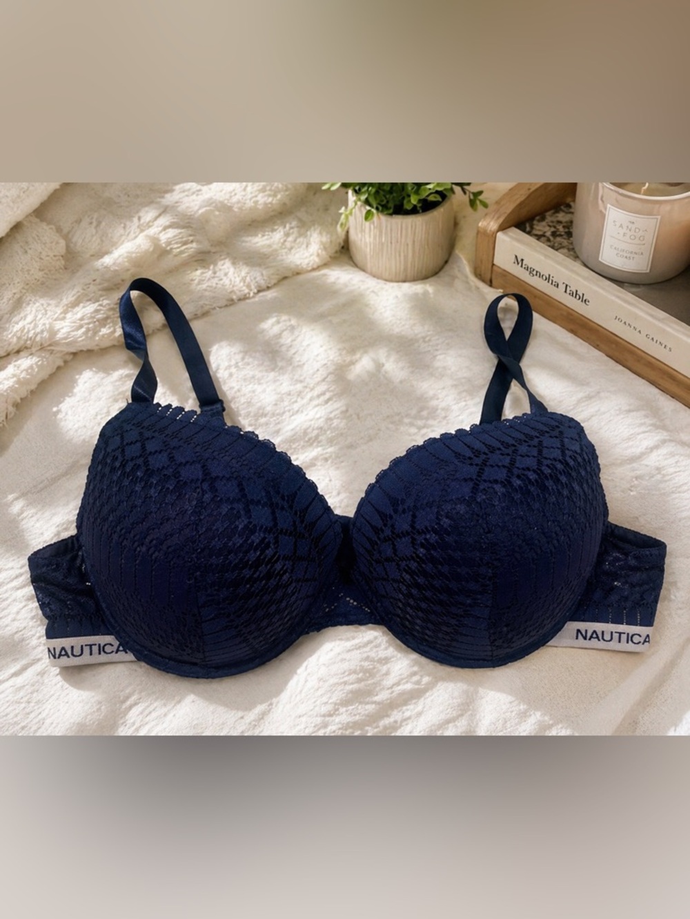Nautica Deep Blue Lace Bra 40D | Textured Cups Supportive Sexy Lingerie
